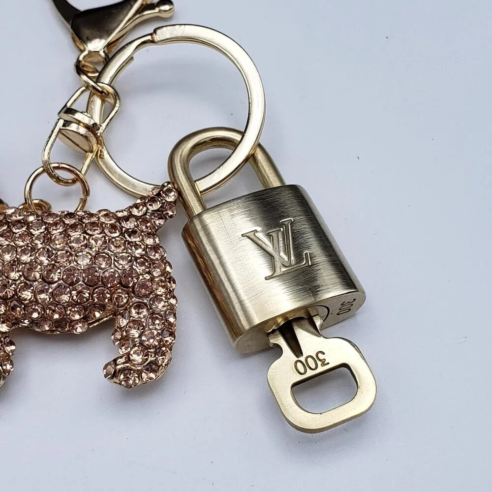 Louis Vuitton Authentic Gold Lock & Key 🔑 Bag Charm + Unbranded Dog Keychain